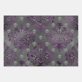 Schädel und Lila Damaskus auf Grau Geschenkpapier Set (Vorderseite 2)