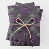 Schädel und Lila Damaskus auf Grau Geschenkpapier Set (Beispiel)