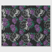 Schädel und Lila Rose | Dark Gothic Grunge Glam Geschenkpapier (Flach)