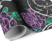 Schädel und Lila Rose | Dark Gothic Grunge Glam Geschenkpapier (Rolleneckpunkt)