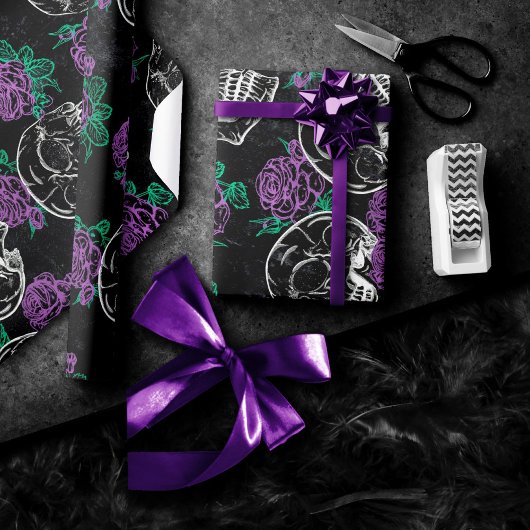 Schädel und Lila Rose | Dark Gothic Grunge Glam Geschenkpapier