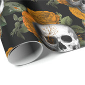 Schädel und orange Blume auf schwarz Geschenkpapier (Rolleneckpunkt)