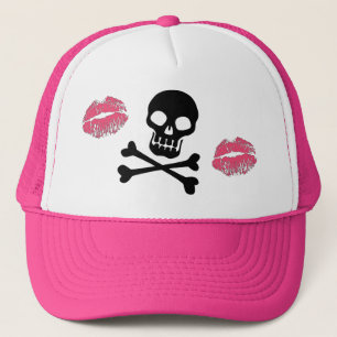 Schädel und Rosa-Küsse Truckerkappe