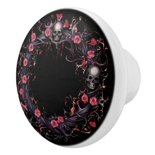 Schädel und rosa Rosen Keramikknauf (Rechts)