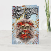 Schädel und Rose der Geburtstagskarte