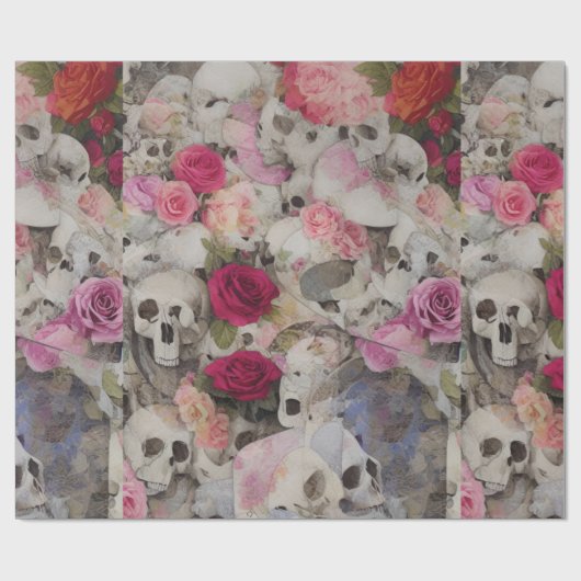 Schädel und Rose Geschenkpapier (Flach)