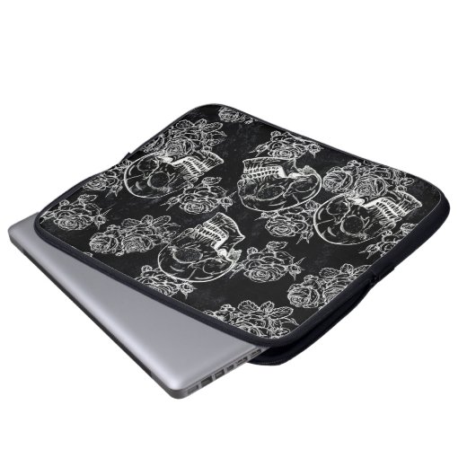 Schädel und Rose | Gothic Glam Funky Grunge Laptopschutzhülle (Vorne Knopf)