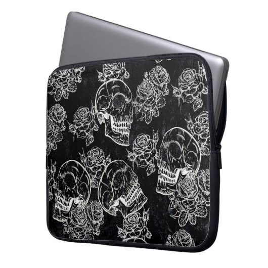 Schädel und Rose | Gothic Glam Funky Grunge Laptopschutzhülle (Vorderseite Links)