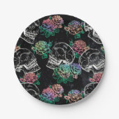 Schädel und Rose | Gothic Glam Funky Grunge Pappteller (Vorderseite)