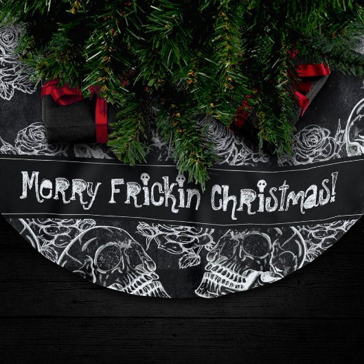 Schädel und Rose | Gothic Glam Funky Grunge Polyester Weihnachtsbaumdecke