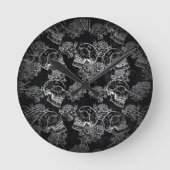 Schädel und Rose | Gothic Glam Funky Grunge Runde Wanduhr (Vorderseite)