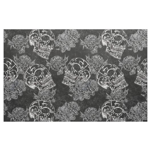 Schädel und Rose | Gothic Glam Funky Grunge Stoff (Yard (91,4 cm))