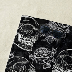 Schädel und Rose   Gothic Glam Funky Grunge Strandtuch