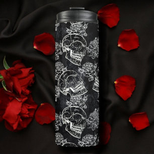Schädel und Rose   Gothic Glam Funky Grunge Thermosbecher