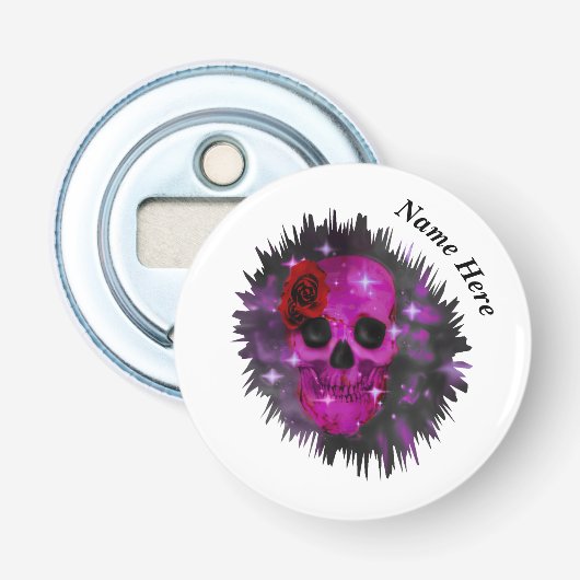 Schädel und Rose Gothic White Abzeichen Flaschenöf Flaschenöffner (Vorderseite)