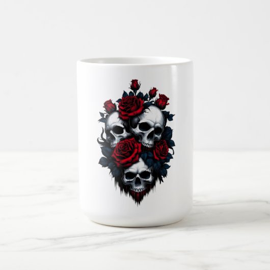 Schädel und Rose: Gotisches Blumendesign Kaffeetasse (Mittel)