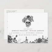 Schädel und Rose Halloween Save the Date Ankündigungspostkarte (Vorne/Hinten)