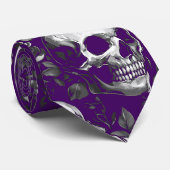 Schädel und Rose Lila Halloween Krawatte (Gerollt)