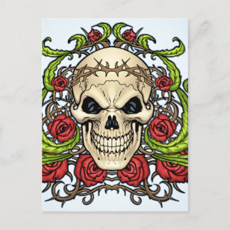 Schädel und Rose mit Kronen von Thorns von Al Rio Postkarte