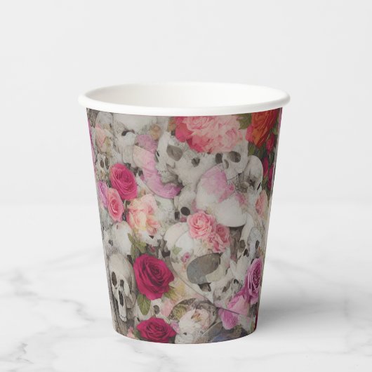 Schädel und Rose Pappbecher (Vorderseite)