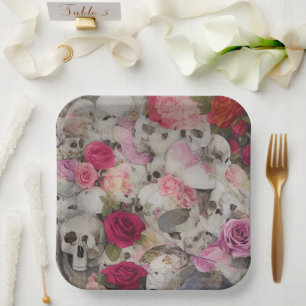 Schädel und Rose Pappteller