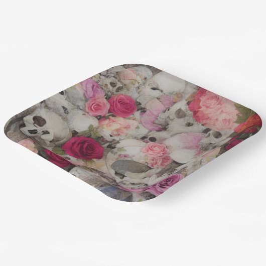 Schädel und Rose Pappteller (Gewinkelt)