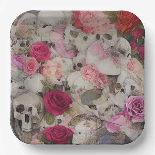 Schädel und Rose Pappteller (Vorderseite)