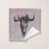 Schädel und Rose Rustikal Rosa Grau Badhandtuch Set (Waschlappen)