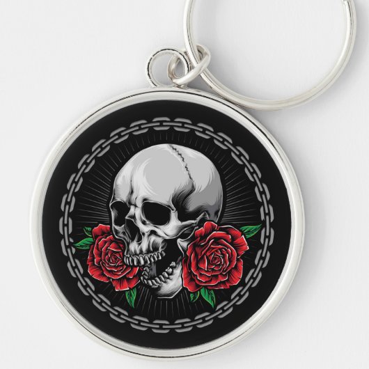Schädel und Rose Schlüsselanhänger (Vorne)