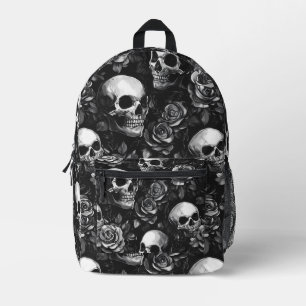 Schädel und Rose schwarz Bedruckter Rucksack