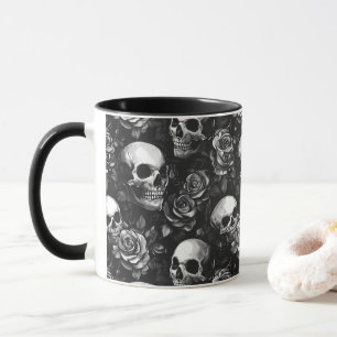 Schädel und Rose schwarz Tasse