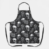 Schädel und Rose Schwarzes Halloween Schürze (Vorderseite)