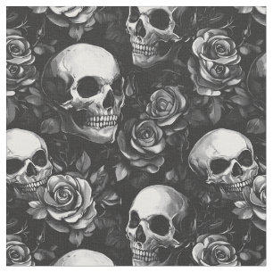 Schädel und Rose Schwarzes Halloween Stoff