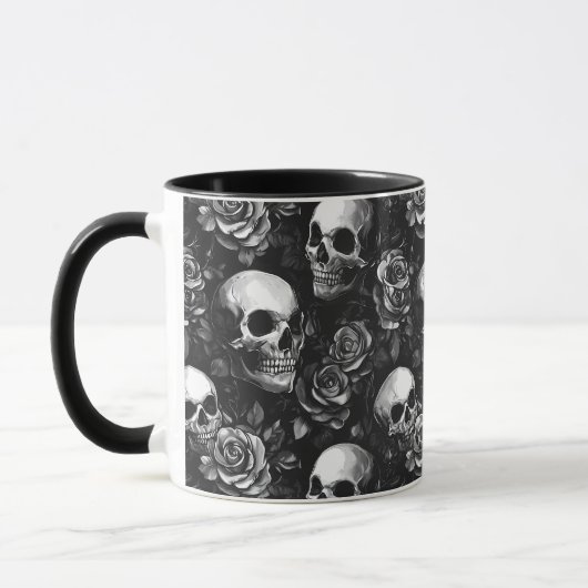 Schädel und Rose Schwarzes Halloween Tasse (Links)