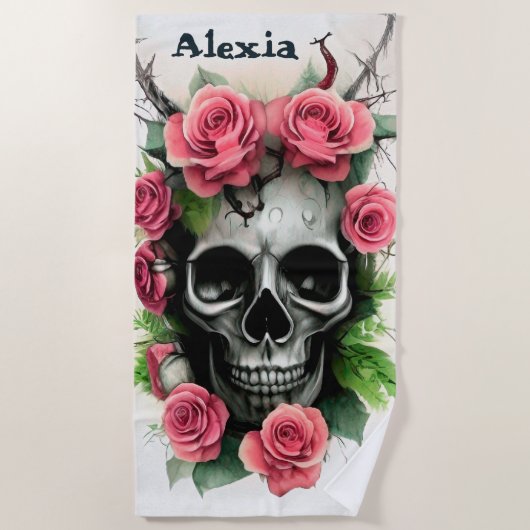 Schädel und Rose Strandtuch (Vorderseite)