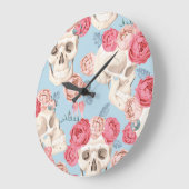 Schädel und Rose Vintages Muster Große Wanduhr (Winkel)