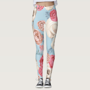 Schädel und Rose Vintages Muster Leggings