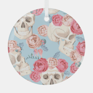 Schädel und Rose Vintages Muster Ornament Aus Glas