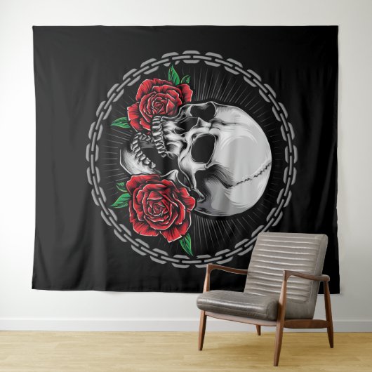 Schädel und Rose Wandteppich (Beispiel (Horizontal))