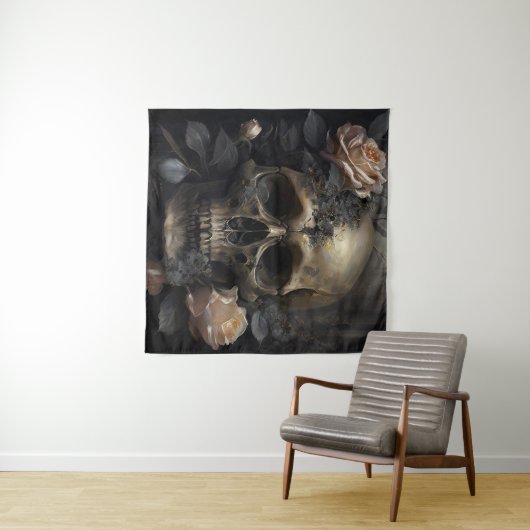 Schädel und Rose Wandteppich (Beispiel (Horizontal))