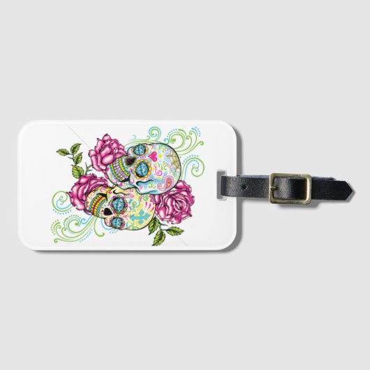 Schädel und Rosen Gepäckanhänger (Vorderseite (Horizontal))