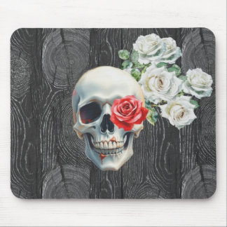 Schädel und Rosen Holztextur-Mauspad Mousepad