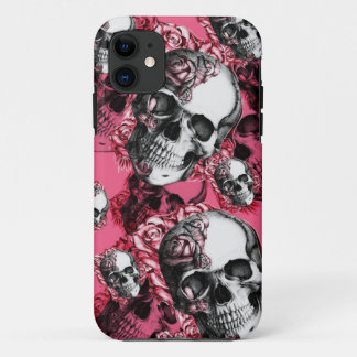 Schädel und Rosen kaum dort rufe ich Fall an iPhone 11 Hülle