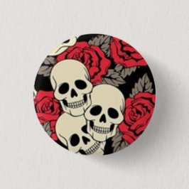 Schädel und Rosen-Knopf Button