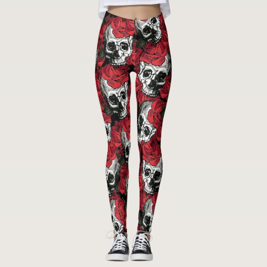 Schädel und Rosen Leggings (Vorderseite)