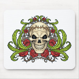 Schädel und Rosen mit Dornenkrone durch Al Rio Mousepad