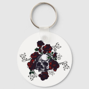 Schädel und Rosen Tattoo-Stil Goth-Kunst Schlüsselanhänger