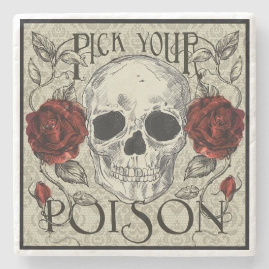 Schädel und Rosen wählen Ihren Gift-Untersetzer Steinuntersetzer (Vorderseite)