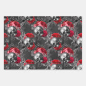 Schädel und rote Blume auf Grau Geschenkpapier Set (Vorderseite 2)
