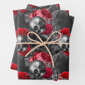 Schädel und rote Blume auf Grau Geschenkpapier Set (Beispiel)